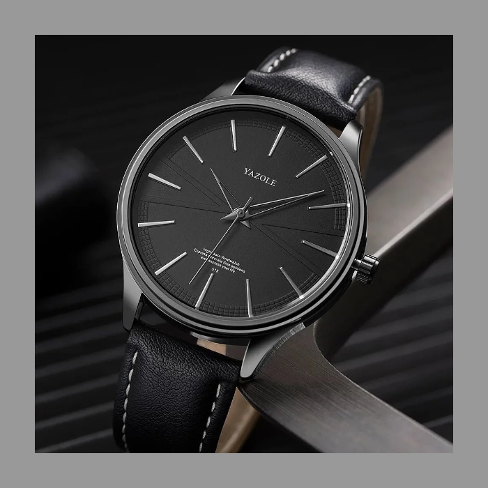 メンズ腕時計 レザーバンド ブラックバンドブラックダイヤル M774