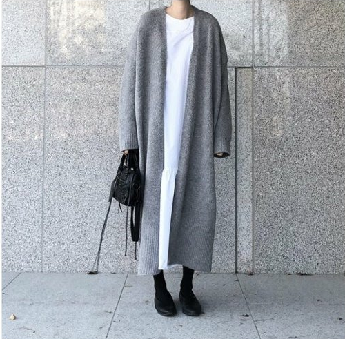 秋冬カジュアル韓国風ファッションchicレトロ２色シンプル膝下丈保温カーディガン