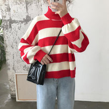 画像をギャラリービューアに読み込む, 韓国風レトロ風ストライブ配色柔らかカジュアル着心地いいセーター
