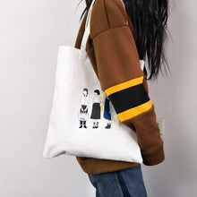 画像をギャラリービューアに読み込む, 女の子プリントカジュアルレトロ風合わせやすい２色トートバッグ
